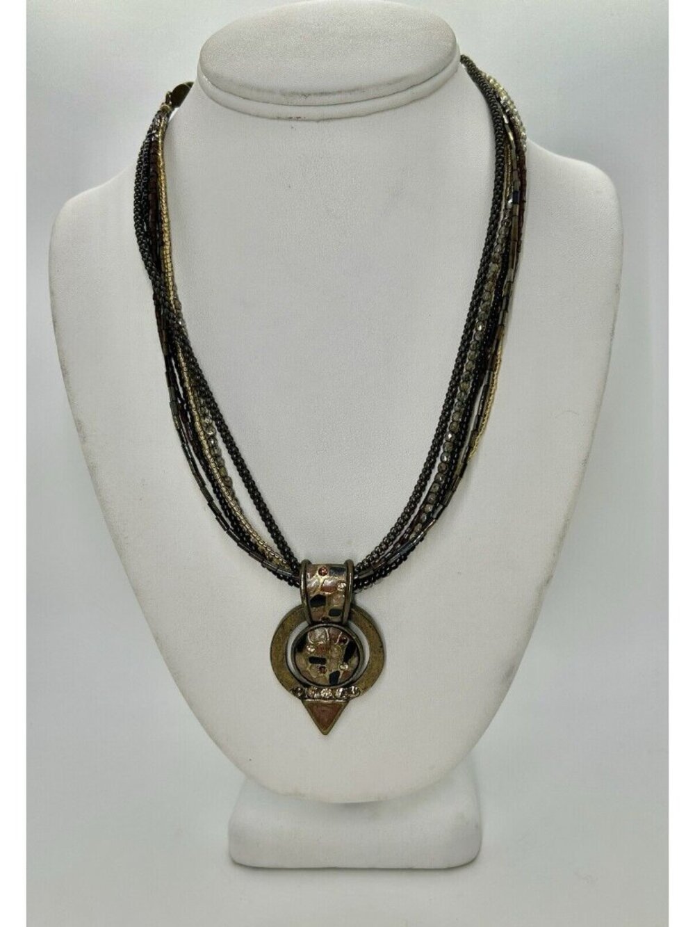 Chicos Multi-Strand Beaded Necklace With Bronze Pendant & Crystal Accents - Picture 6 of 6